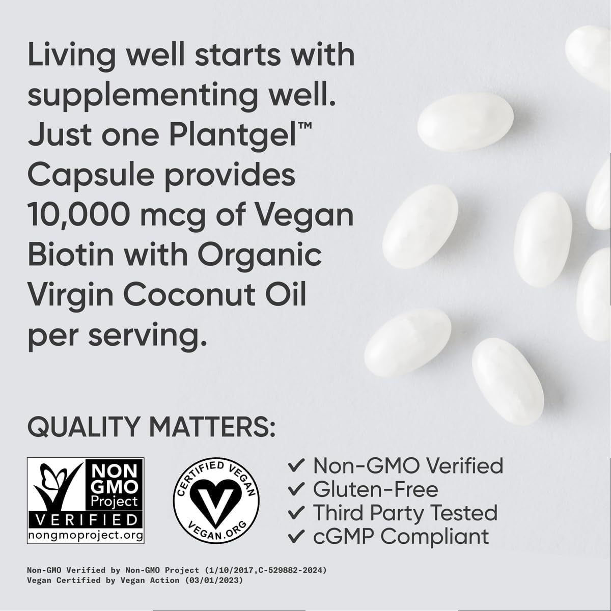 ® Biotin 10,000Mcg with Organic Coconut Oil - Biotin (Vitamin B7) for Healthy Skin and Hair Support* - for Women and Men - Vegan, Non-Gmo, Gluten & Soy-Free - 120 Veggie Softgels