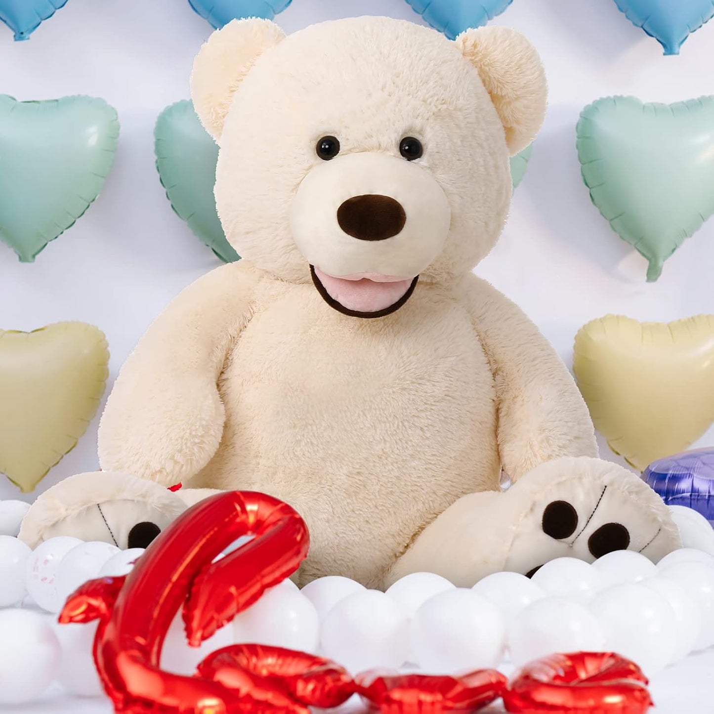 Giant 39-Inch Plush Teddy Bear with Big Footprints - Perfect Gift for Kids in Soft Beige!