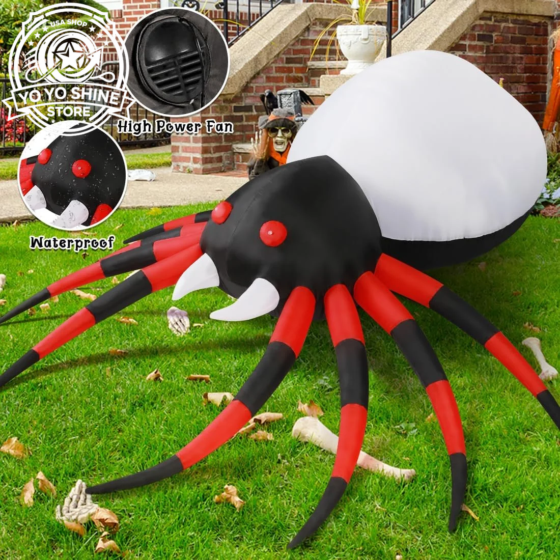 Halloween Inflatable 5 FT Halloween Spider Inflatable, Halloween Blow up Spider Halloween Spider Decoration with LED Lights Built-In, Outdoor Halloween Decorations Clearance for Halloween