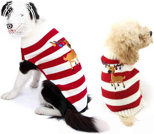 Dog Sweater Pet Christmas Elk Bells Sweaters Halloween Reindeer for Small Dog and Cat(Red,Xl)
