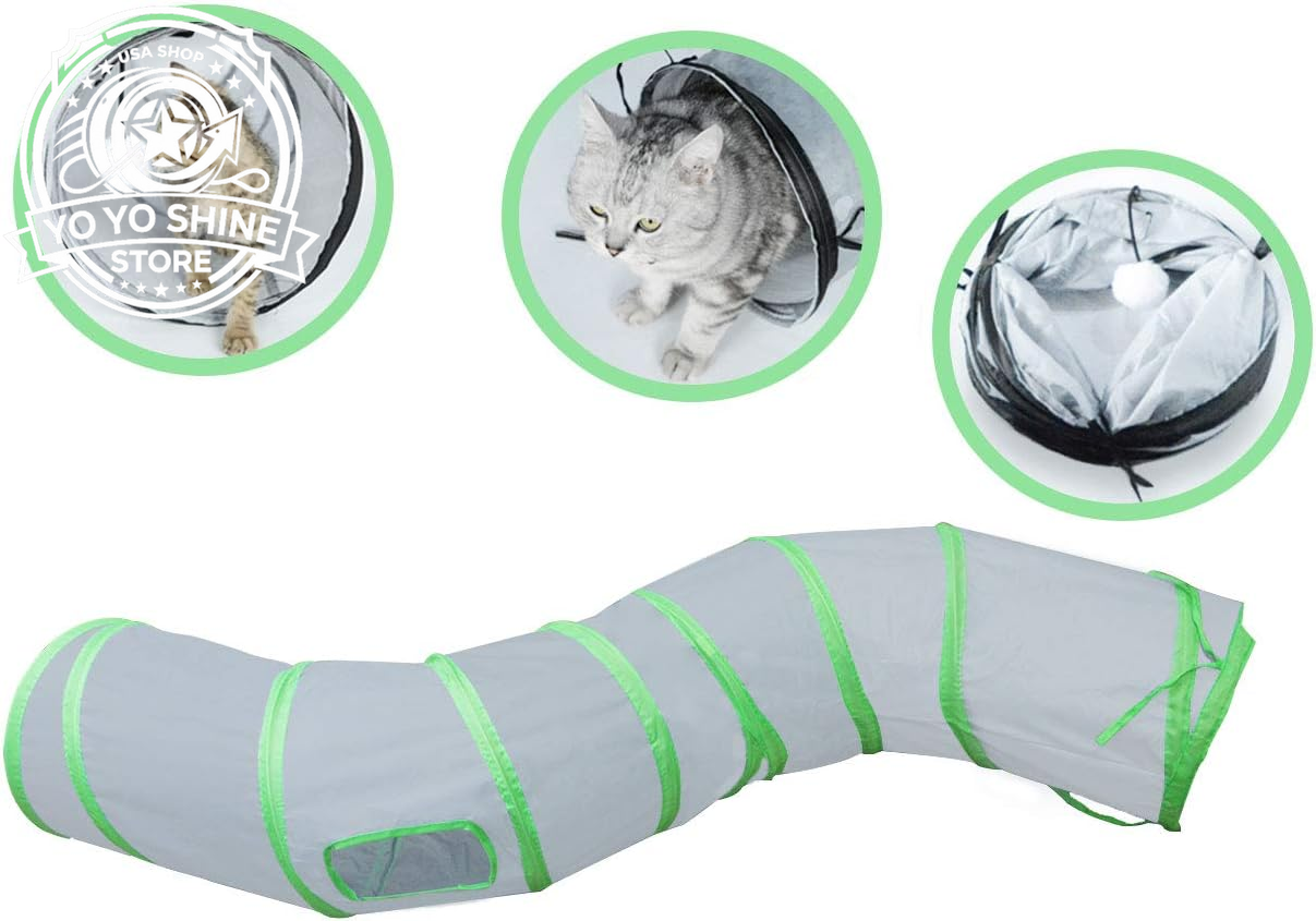 S Cat Tunnel Collapsible Pop-Up Pet Tube Hideaway Play Toy with Ball (1 Way, Black)