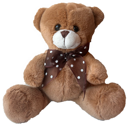 Brown Teddy Bear Plush Toy with Bow, 6" Tall