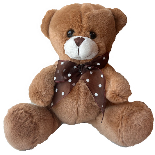 Brown Teddy Bear Plush Toy with Bow, 6" Tall