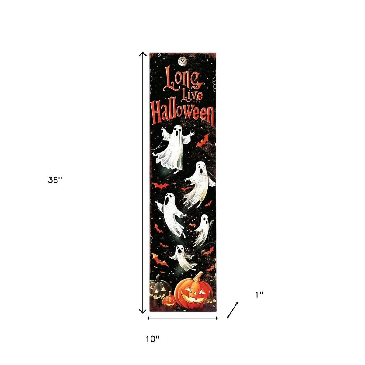 36" Black Orange And White Halloween Ghost Solid Wood Porch Sign