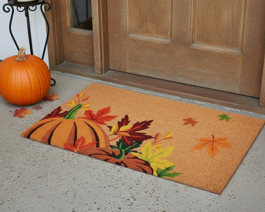 Fall Pumpkins Leaves Outdoor Coir Door Mat