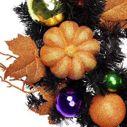 24 In. Black Unlit Jack-O-Lantern in Witches Hat Halloween Wreath