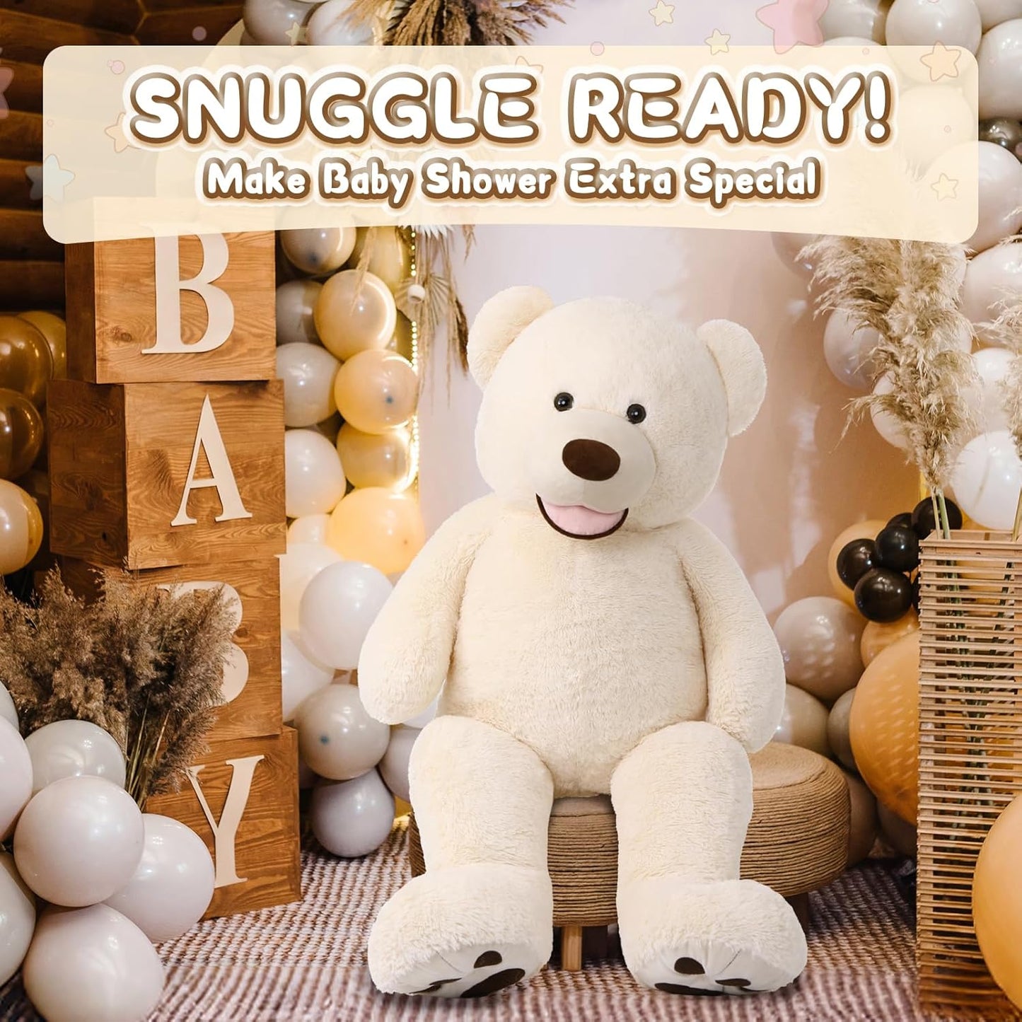 Giant 39-Inch Plush Teddy Bear with Big Footprints - Perfect Gift for Kids in Soft Beige!
