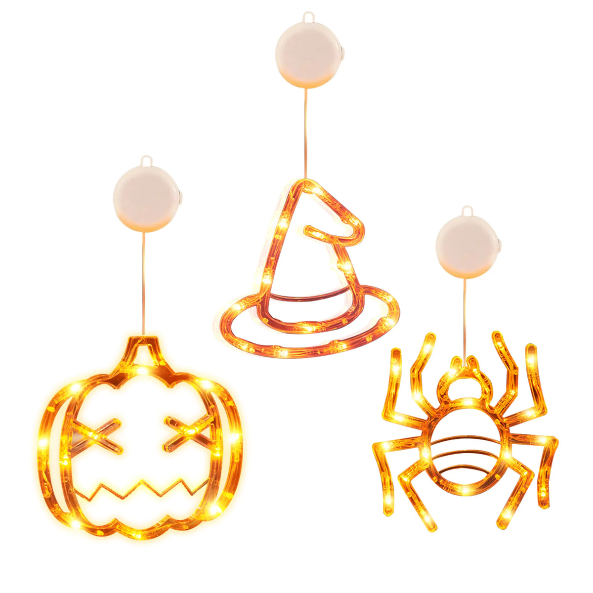 3 Pack Halloween Window Light Spider Witch Hat