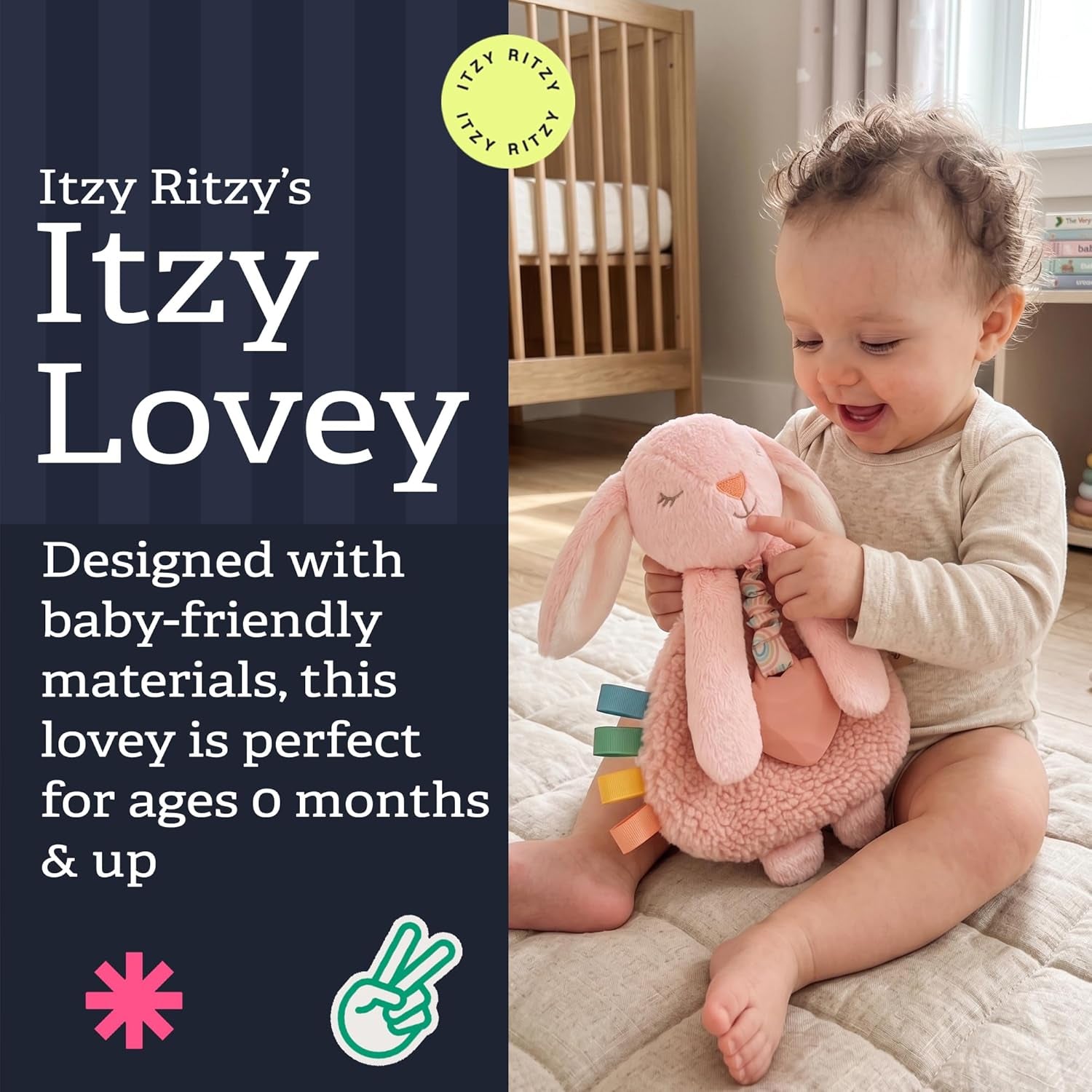 Itzy Ritzy Lovey Including Teether, Teething Relief, 0+ Months (Pink Bunny)