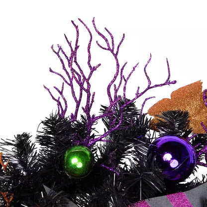 24 In. Black Unlit Jack-O-Lantern in Witches Hat Halloween Wreath