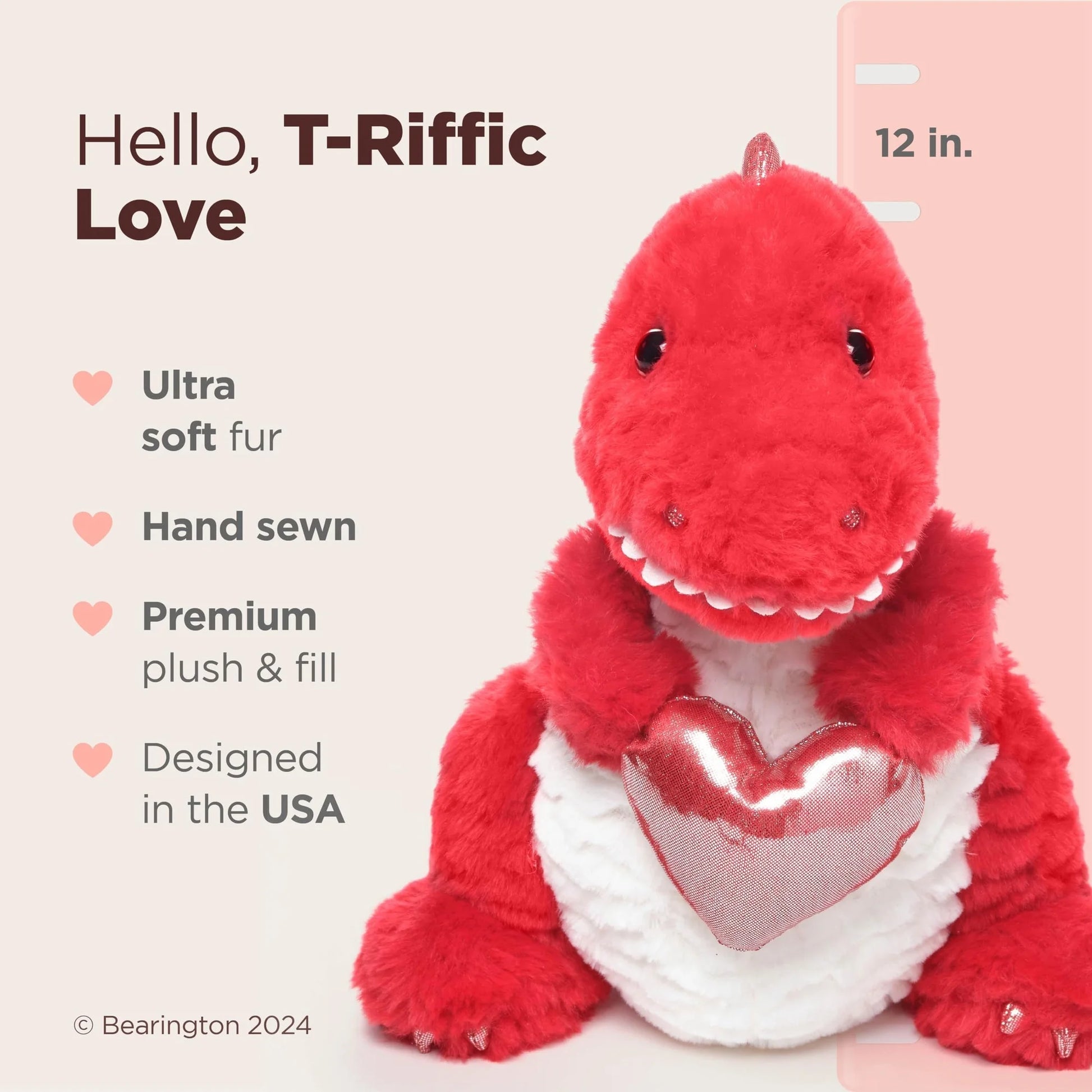 T-Riffic Love Dinosaur Plush - 12" Cuddly Gift for Kids & Girlfriends