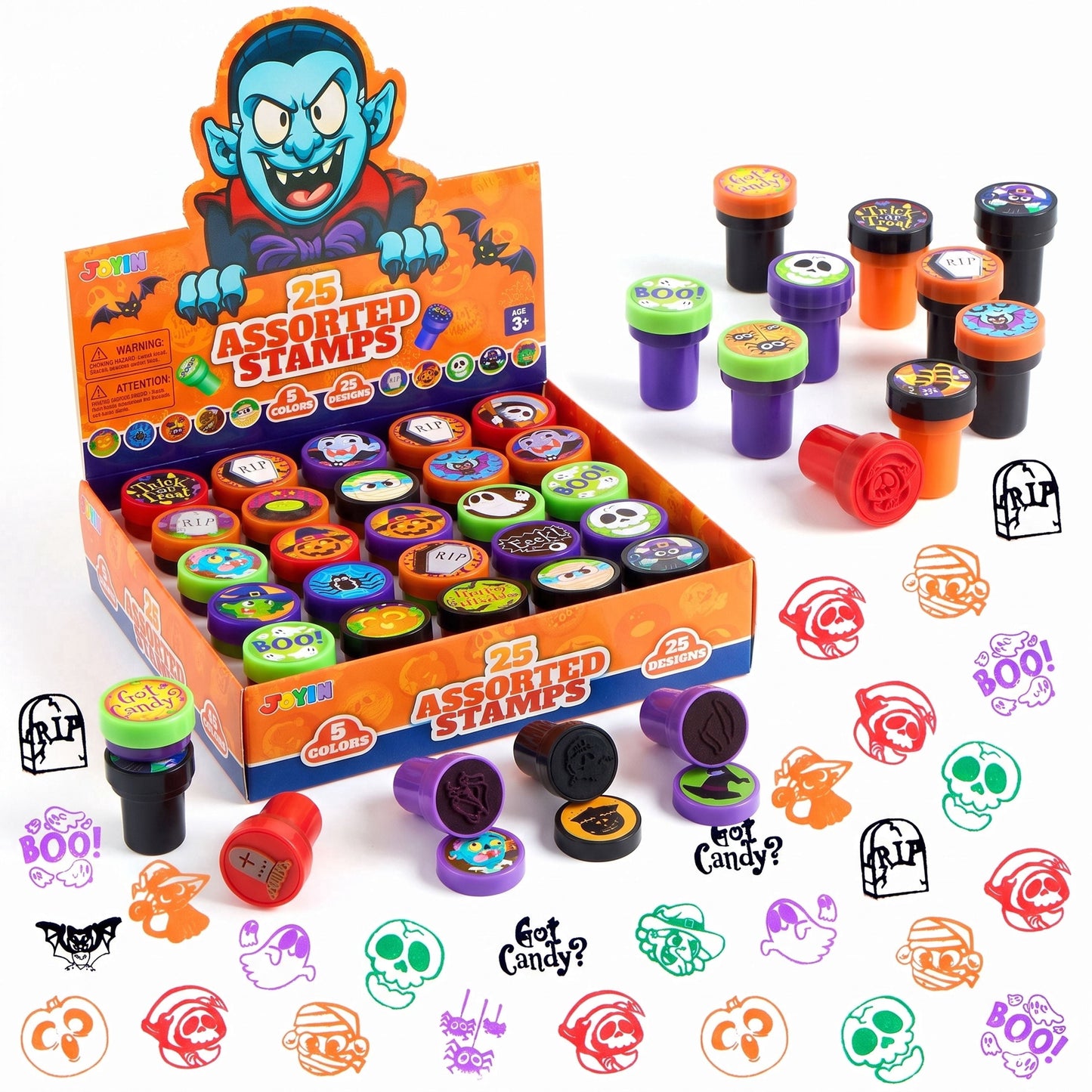 50 Pcs Halloween Assorted Stamps for Kids,Halloween Stampers Halloween Stuff Halloween Goodies Bags Prizes,Halloween Toys for Trick or Treaters Gift,Halloween Party Favor
