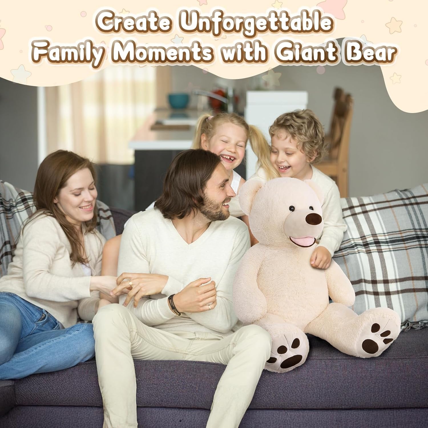 Giant 39-Inch Plush Teddy Bear with Big Footprints - Perfect Gift for Kids in Soft Beige!