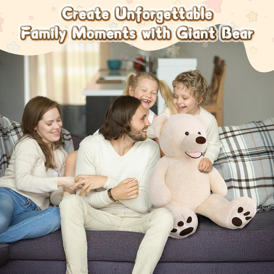 Giant 39-Inch Plush Teddy Bear with Big Footprints - Perfect Gift for Kids in Soft Beige!