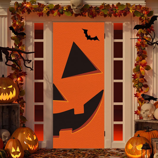 Halloween Pumpkin Door Covers Halloween Door Decorations Halloween Door Banner Halloween Decorations for Front Door Halloween Porch Sign for Halloween Party Decorations