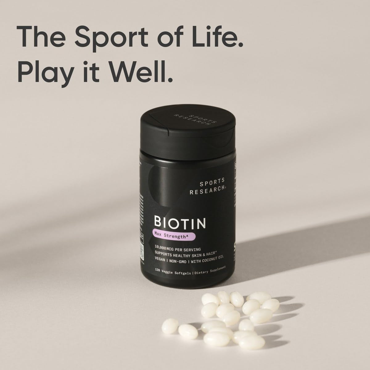 ® Biotin 10,000Mcg with Organic Coconut Oil - Biotin (Vitamin B7) for Healthy Skin and Hair Support* - for Women and Men - Vegan, Non-Gmo, Gluten & Soy-Free - 120 Veggie Softgels
