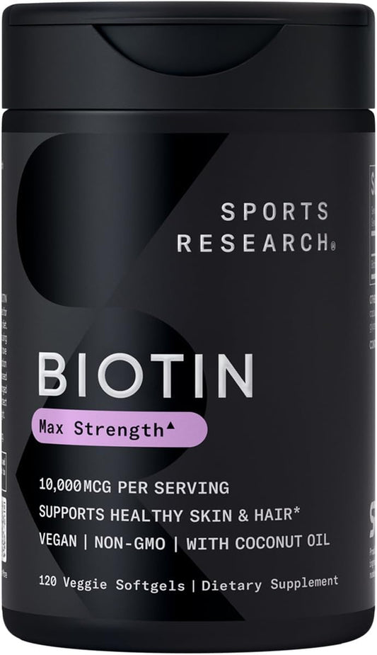 ® Biotin 10,000Mcg with Organic Coconut Oil - Biotin (Vitamin B7) for Healthy Skin and Hair Support* - for Women and Men - Vegan, Non-Gmo, Gluten & Soy-Free - 120 Veggie Softgels