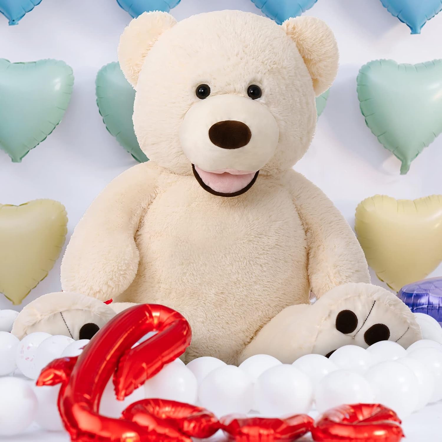 Giant 39-Inch Plush Teddy Bear with Big Footprints - Perfect Gift for Kids in Soft Beige!