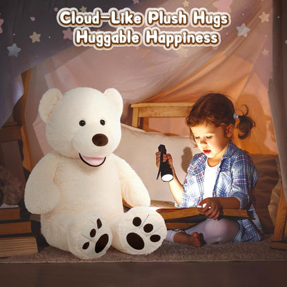 Giant 39-Inch Plush Teddy Bear with Big Footprints - Perfect Gift for Kids in Soft Beige!