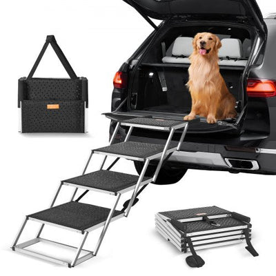 VEVOR 4-Step Folding Dog Stair for Cars - Durable Aluminum Pet Steps Support Up to 250 Lbs