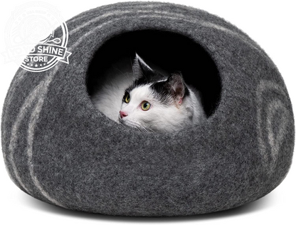 Cat Cave - Merino Wool Bed for Indoor Cats (Aquamarine, Medium)