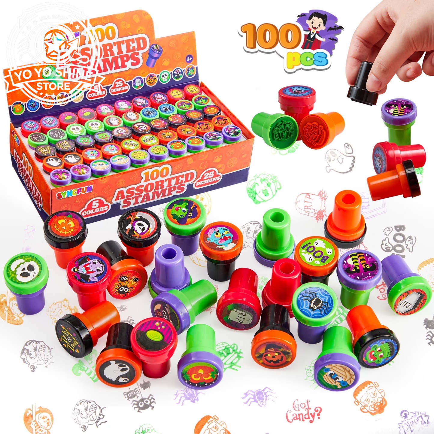 50 Pcs Halloween Assorted Stamps for Kids,Halloween Stampers Halloween Stuff Halloween Goodies Bags Prizes,Halloween Toys for Trick or Treaters Gift,Halloween Party Favor