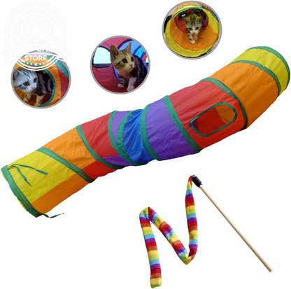 S Cat Tunnel Collapsible Pop-Up Pet Tube Hideaway Play Toy with Ball (1 Way, Black)