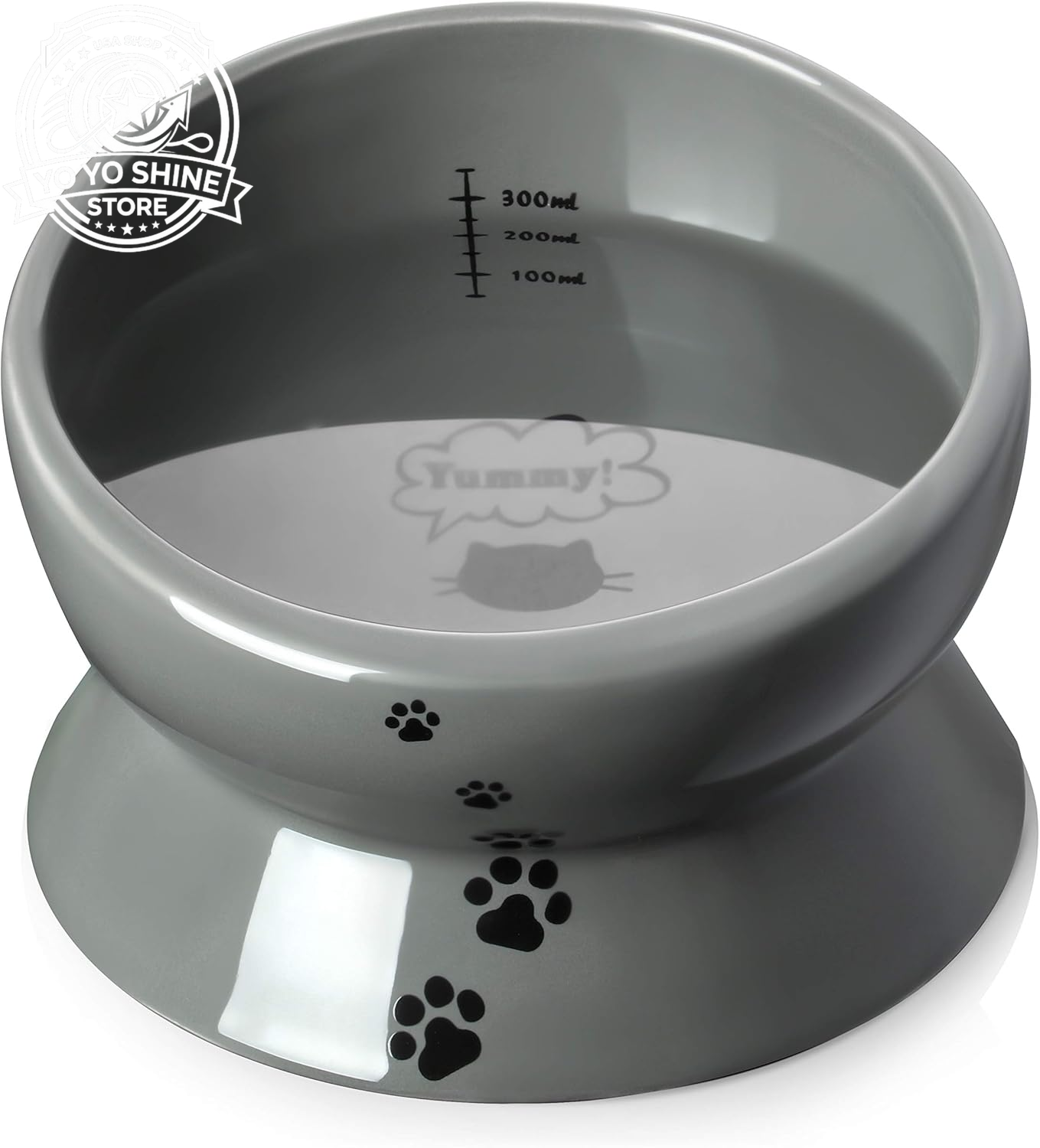Elevated Cat Food Bowl, Ceramic Raised Bowl, Tilt Angle Protects Cat'S Spine, anti Vomiting Dish, Backflow Prevention, Lake Blue