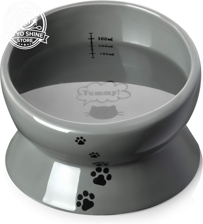 Elevated Cat Food Bowl, Ceramic Raised Bowl, Tilt Angle Protects Cat'S Spine, anti Vomiting Dish, Backflow Prevention, Lake Blue