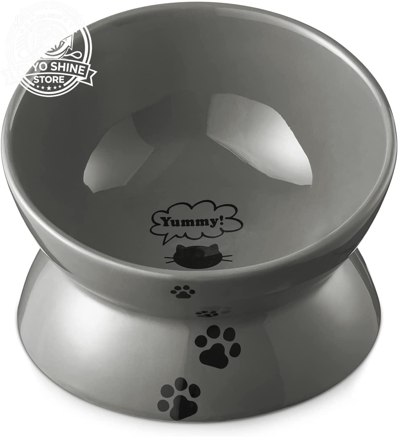 Elevated Cat Food Bowl, Ceramic Raised Bowl, Tilt Angle Protects Cat'S Spine, anti Vomiting Dish, Backflow Prevention, Lake Blue
