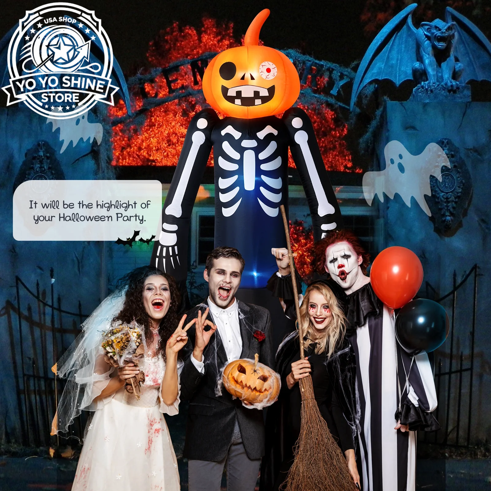 9FT Halloween Inflatables Decorations, Large Halloween Decorations Outdoor Halloween Yard Inflatables