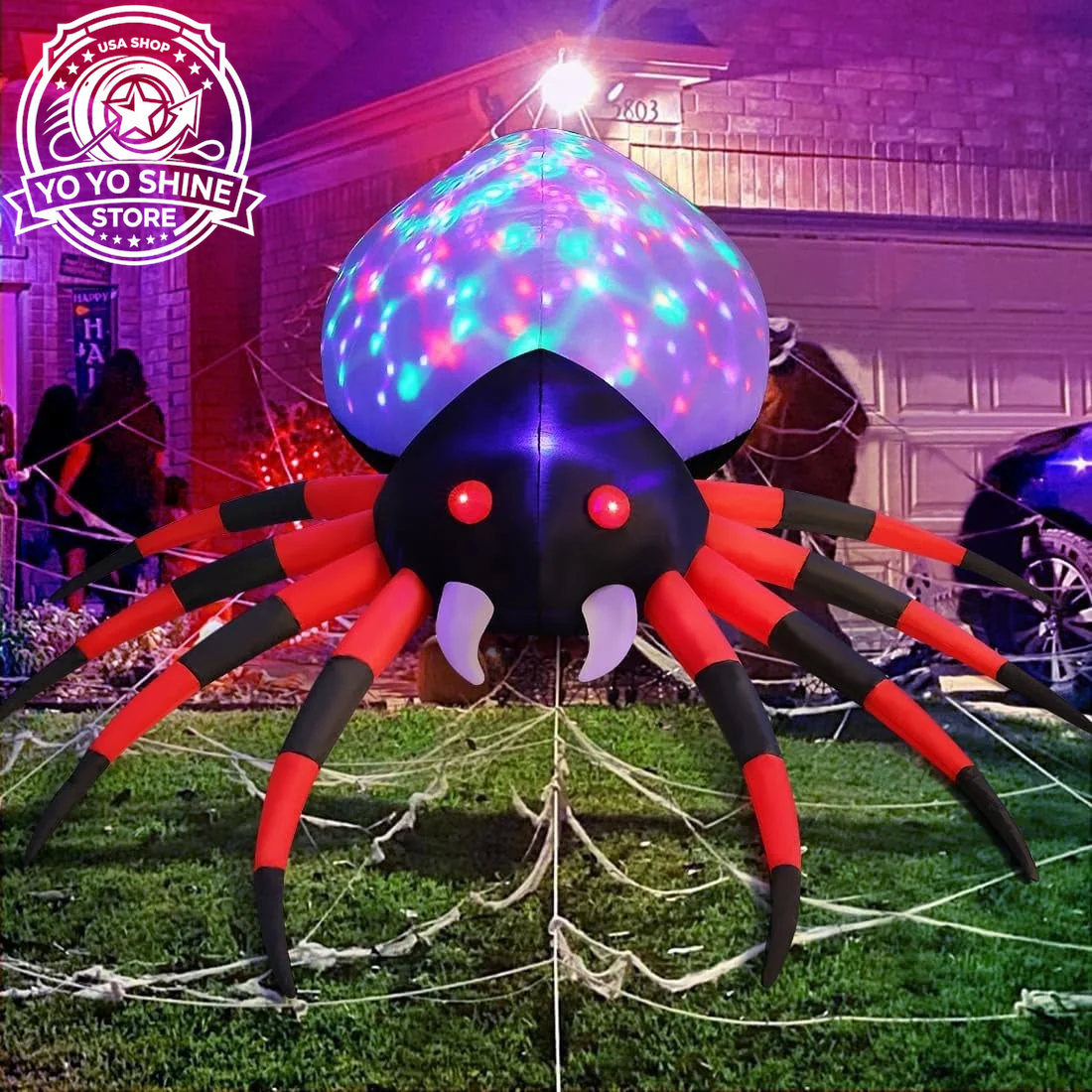 Halloween Inflatable 5 FT Halloween Spider Inflatable, Halloween Blow up Spider Halloween Spider Decoration with LED Lights Built-In, Outdoor Halloween Decorations Clearance for Halloween