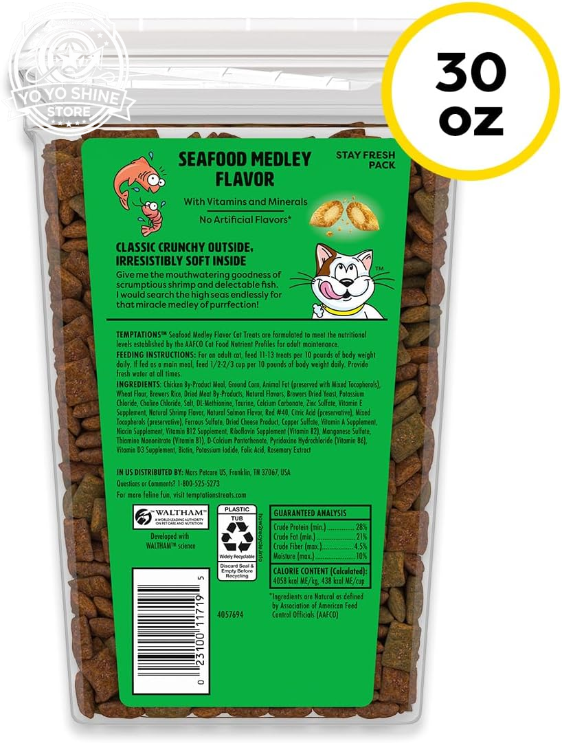 Classic Crunchy and Soft Cat Treats, Seafood Medley, 30 Oz