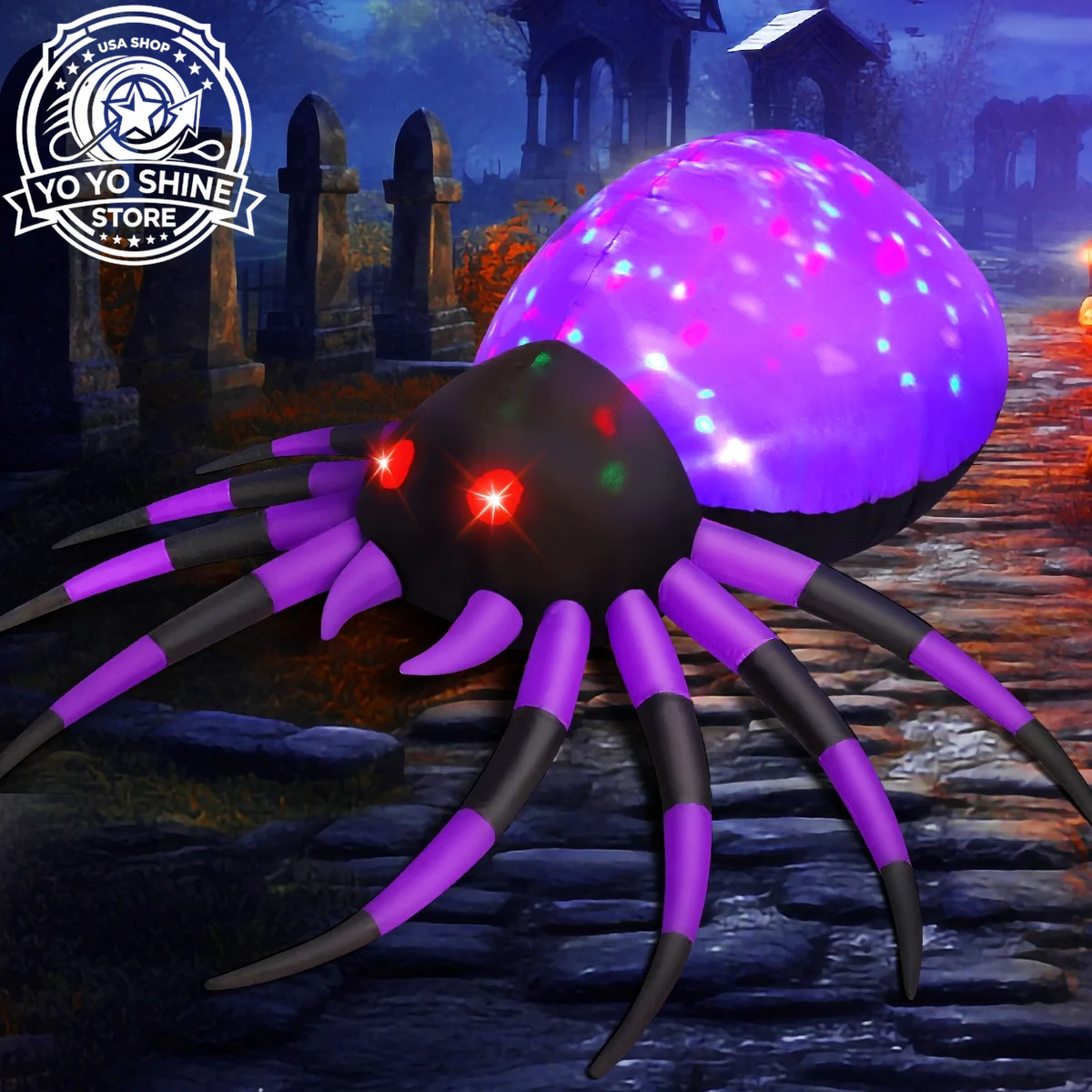 Halloween Inflatable 5 FT Halloween Spider Inflatable, Inflatable Halloween Spider Halloween Blow up Spider with LED Lights, Outdoor Halloween Decorations Clearance for Halloween/Holiday/Party