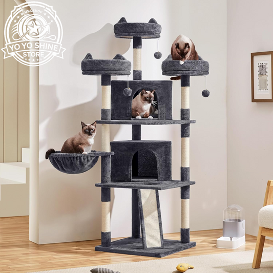 Yaheetech 69In Cat Tree Tower, 2 Condos, Scratching Posts & Cat-Ear Perches