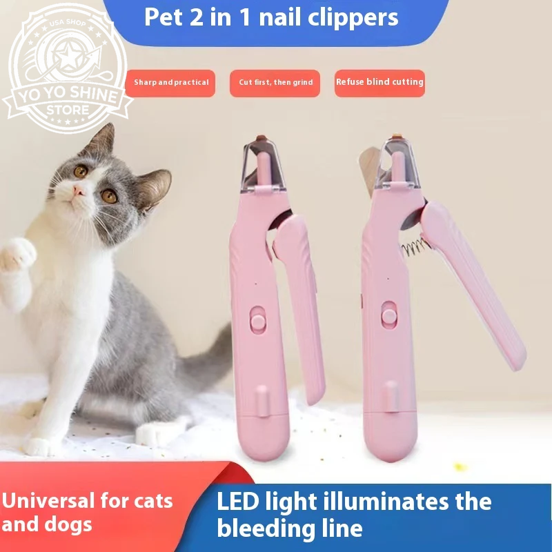 2 in 1 Pet Nail Clippers with Led Light Dog Cat Special Blood Line Scissors Multifunction Animals Paw Nail Trimmer Pet Supplies