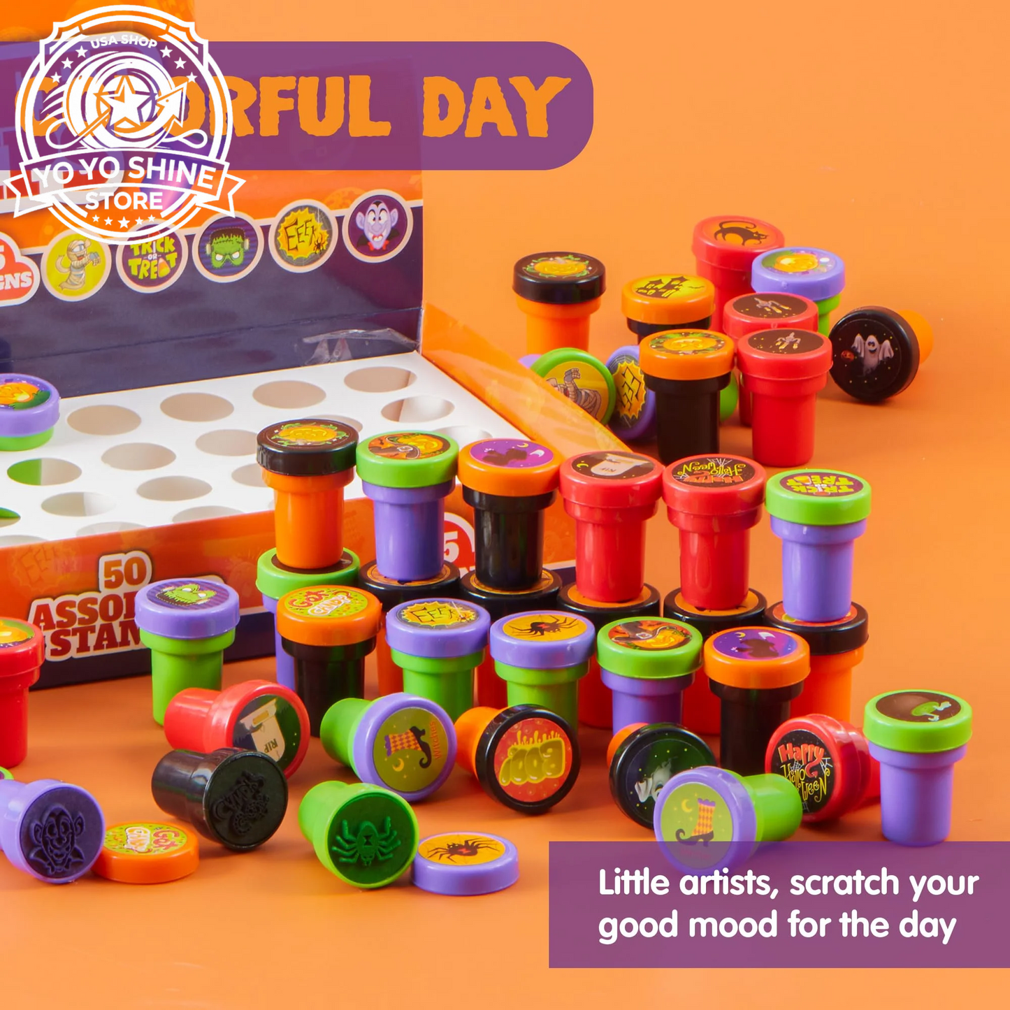 50 Pcs Halloween Assorted Stamps for Kids,Halloween Stampers Halloween Stuff Halloween Goodies Bags Prizes,Halloween Toys for Trick or Treaters Gift,Halloween Party Favor