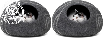 Cat Cave - Merino Wool Bed for Indoor Cats (Light Gray, Medium)