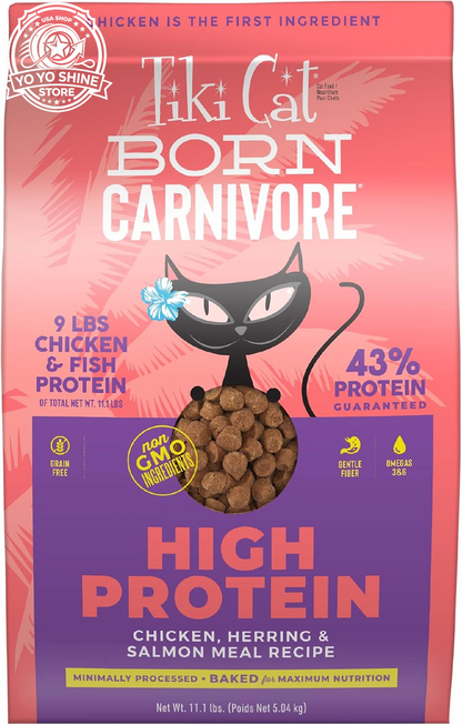 Tiki Cat Born Carnivore Dry Cat Food, Herring & Salmon Meal, 11.1 Lbs. Bag