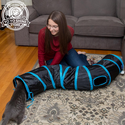 S Cat Tunnel Collapsible Pop-Up Pet Tube Hideaway Play Toy with Ball (1 Way, Black)