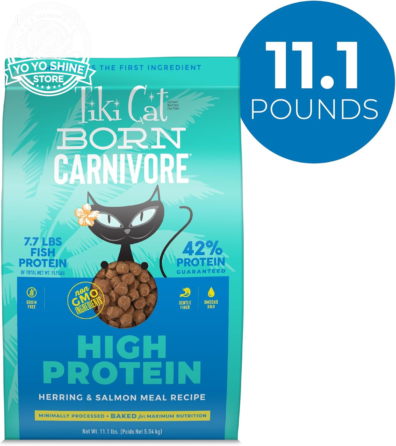 Tiki Cat Born Carnivore Dry Cat Food, Herring & Salmon Meal, 11.1 Lbs. Bag