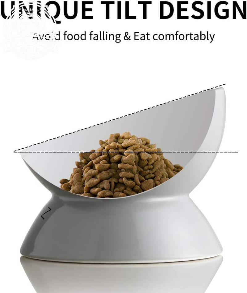 Sweejar Ceramic Raised Cat Bowls, Slanted Cat Dish Food or Water Bowls, Elevated Porcelain Pet Feeder Bowl Protect Cat'S Spine, Stress Free, Backflow Prevention(Grey)