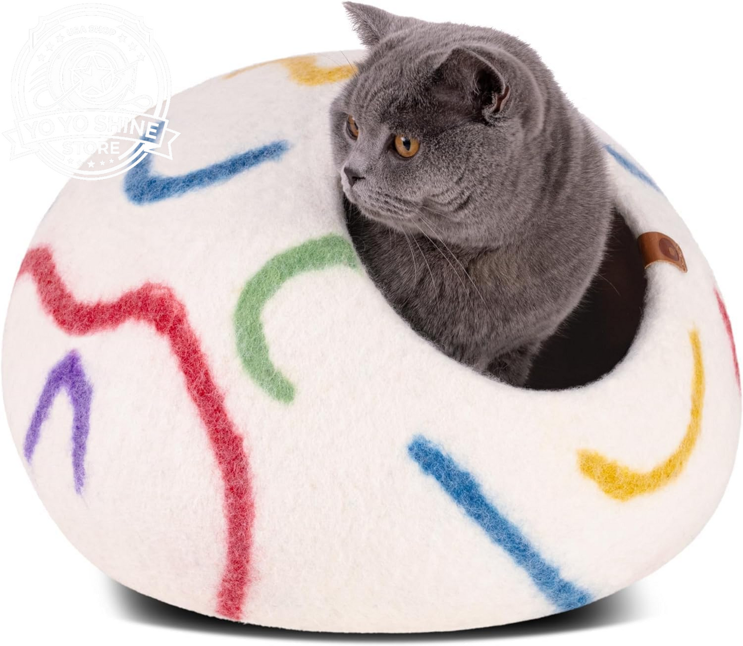 Cat Cave - Merino Wool Bed for Indoor Cats (Light Gray, Medium)