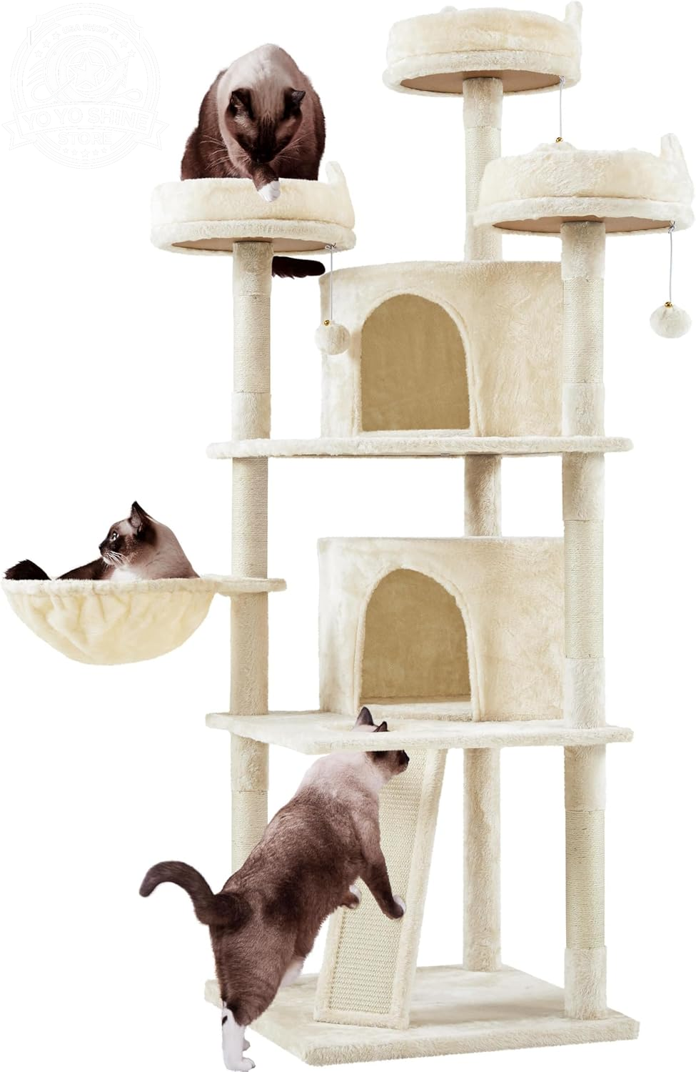 Yaheetech 69In Cat Tree Tower, 2 Condos, Scratching Posts & Cat-Ear Perches