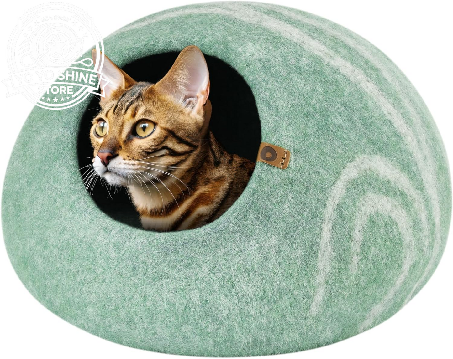 Cat Cave - Merino Wool Bed for Indoor Cats (Aquamarine, Medium)