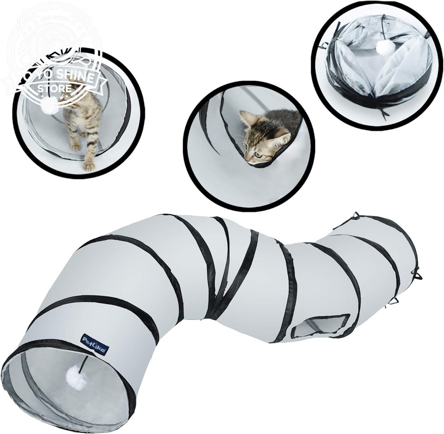 S Cat Tunnel Collapsible Pop-Up Pet Tube Hideaway Play Toy with Ball (1 Way, Black)