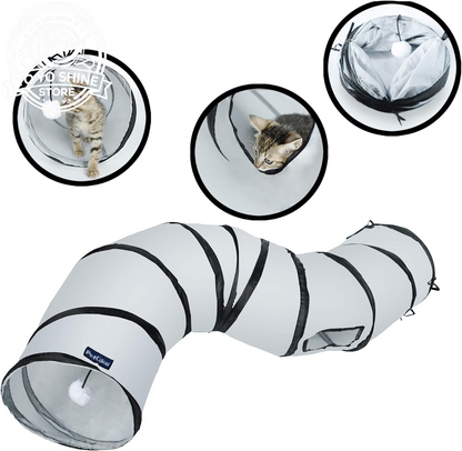 S Cat Tunnel Collapsible Pop-Up Pet Tube Hideaway Play Toy with Ball (1 Way, Black)