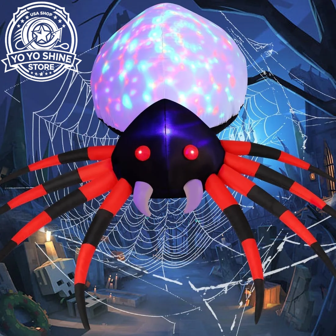 Halloween Inflatable 5 FT Halloween Spider Inflatable, Halloween Blow up Spider Halloween Spider Decoration with LED Lights Built-In, Outdoor Halloween Decorations Clearance for Halloween