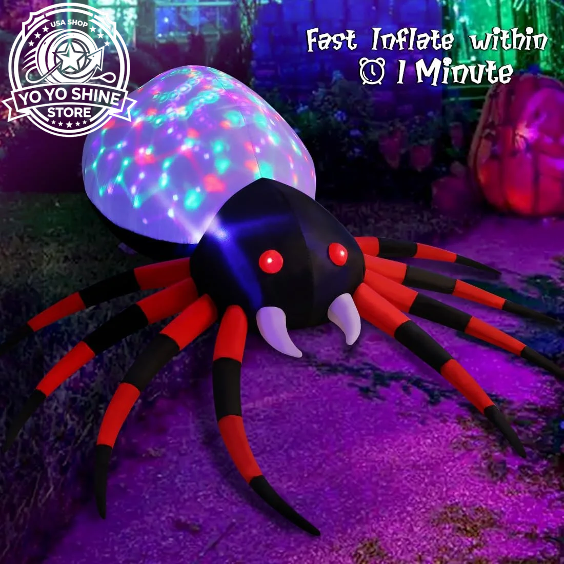 Halloween Inflatable 5 FT Halloween Spider Inflatable, Halloween Blow up Spider Halloween Spider Decoration with LED Lights Built-In, Outdoor Halloween Decorations Clearance for Halloween