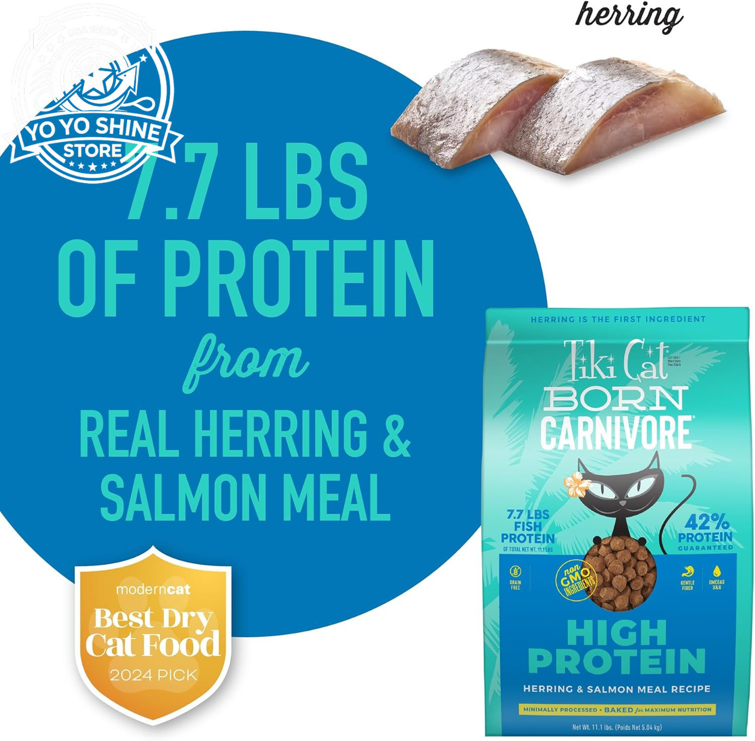 Tiki Cat Born Carnivore Dry Cat Food, Herring & Salmon Meal, 11.1 Lbs. Bag